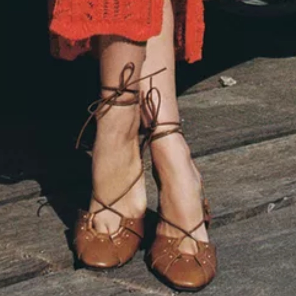 Zara Leather Tied Cage Sandals Brown NWT